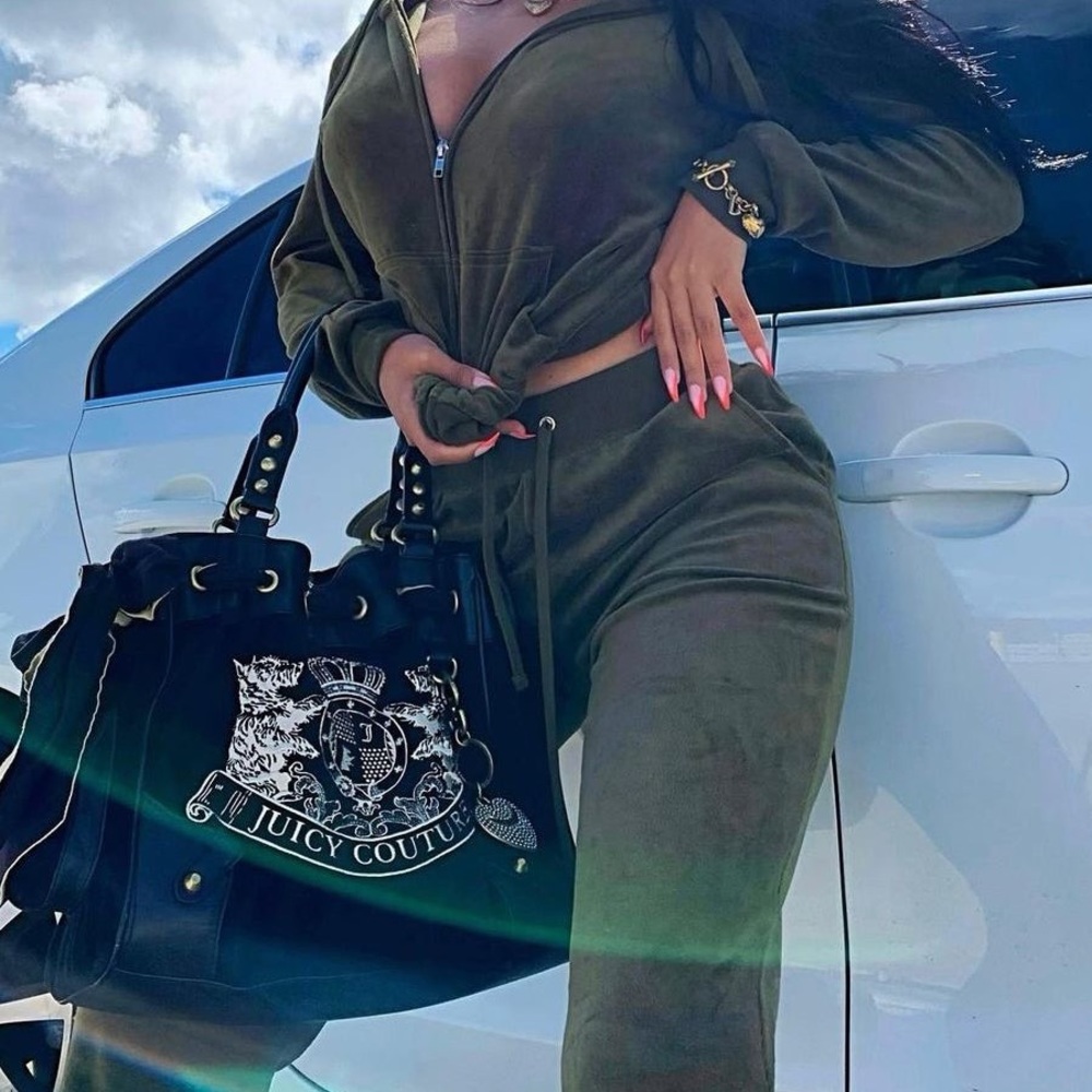 Olive green velour set.